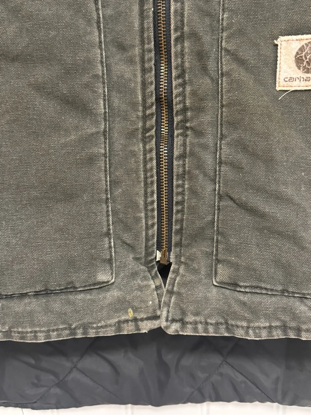 Vintage Carhartt Arctic Vest Quilt Lined V02 Faded Moss Green Vest